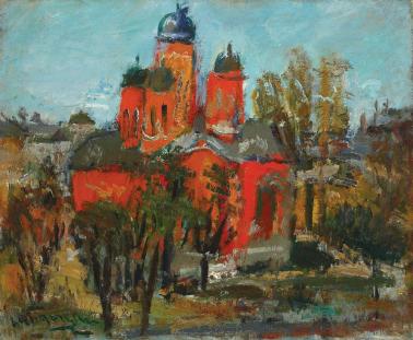 Lucian Grigorescu - Peisaj cu biserică roșie