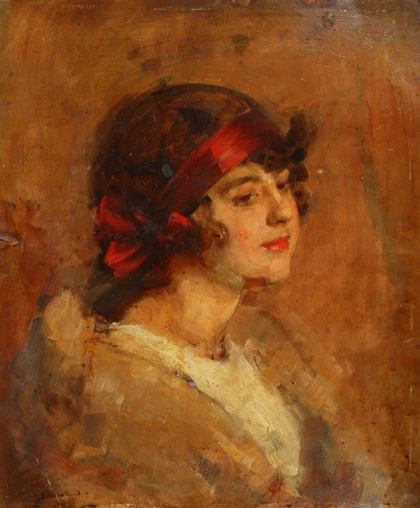 Nicolae Grigorescu - Portret cu funda rosie