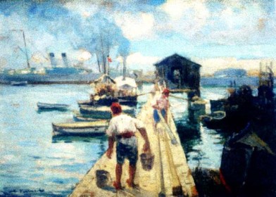 Nicolae Vermont - Peisaj marin cu portul Constanta